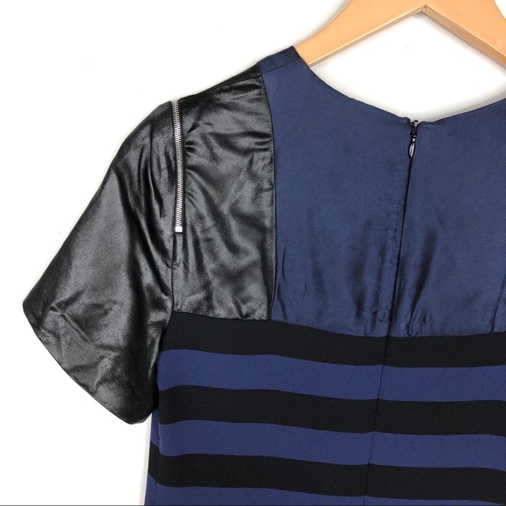 Sandro black navy blue stripe cocktail shift mini dress 1 XS satin - Picture 9 of 11